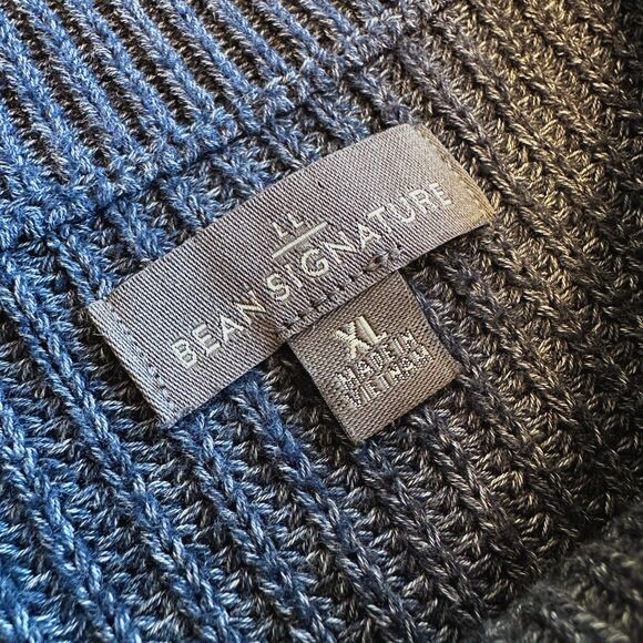 LL Bean Signature Shaker Stitch Stripe Crewneck Sweater Mens XL Blue Cotton - Picture 5 of 10